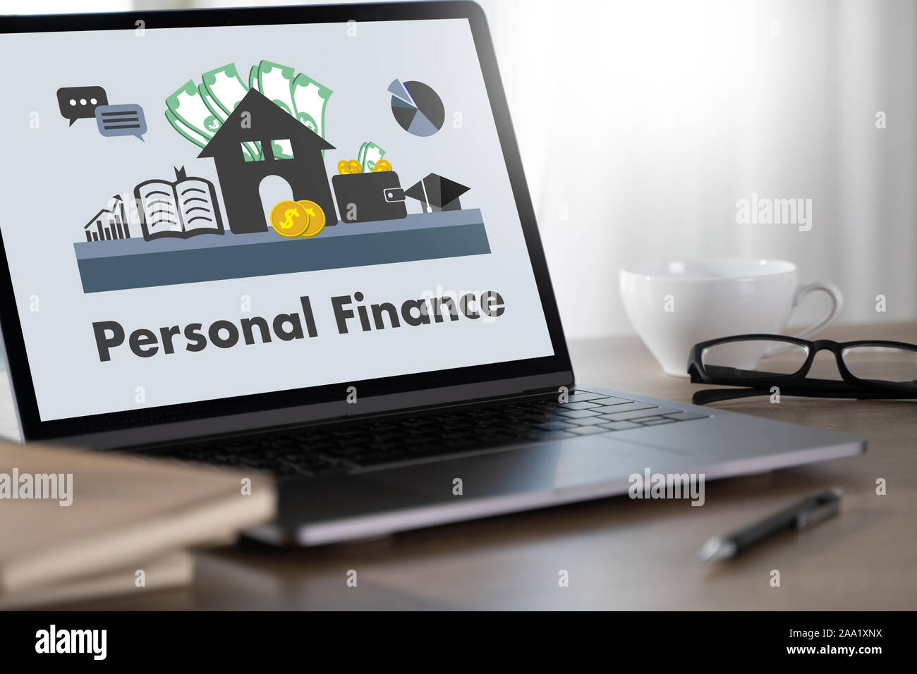 Proprietario servizio finanze personali gestione personale adulto la contabilità finanziaria adesivo Foto Stock