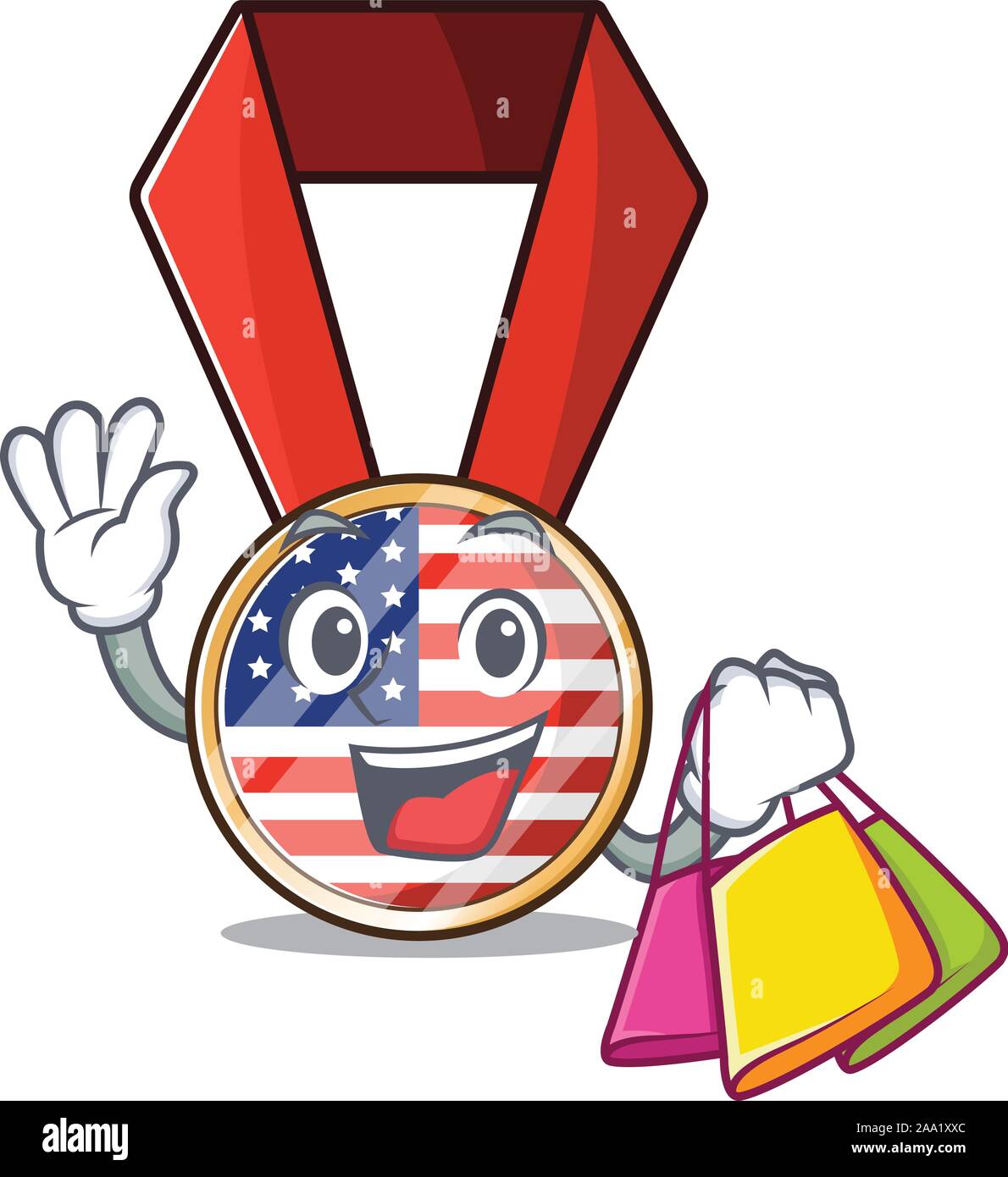 Il Mascot usa medaglia nel carattere shopping Illustrazione Vettoriale