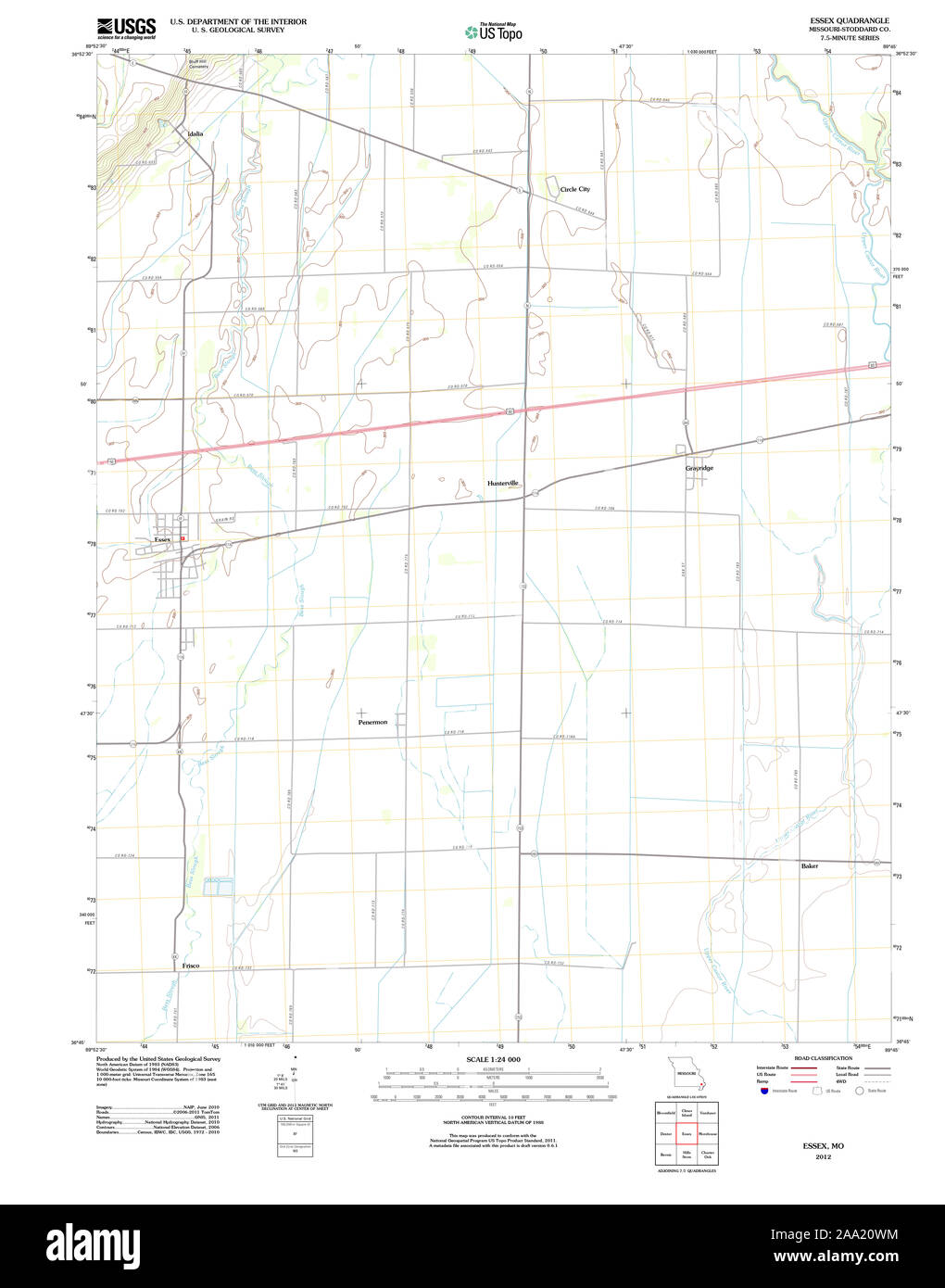 USGS TOPO Map Missouri MO Essex 20120221 TM il restauro Foto Stock