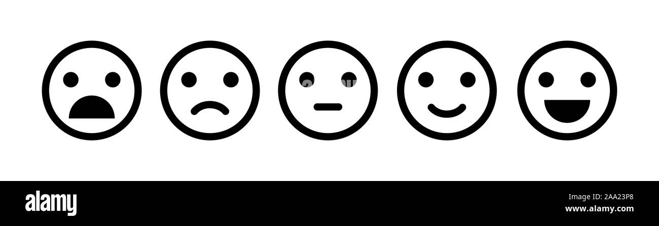 Set di icone emoji di livello di soddisfazione in stile piatto Illustrazione Vettoriale