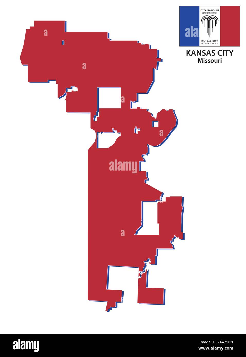 Kansas City Missouri Mappa con bandiera Illustrazione Vettoriale
