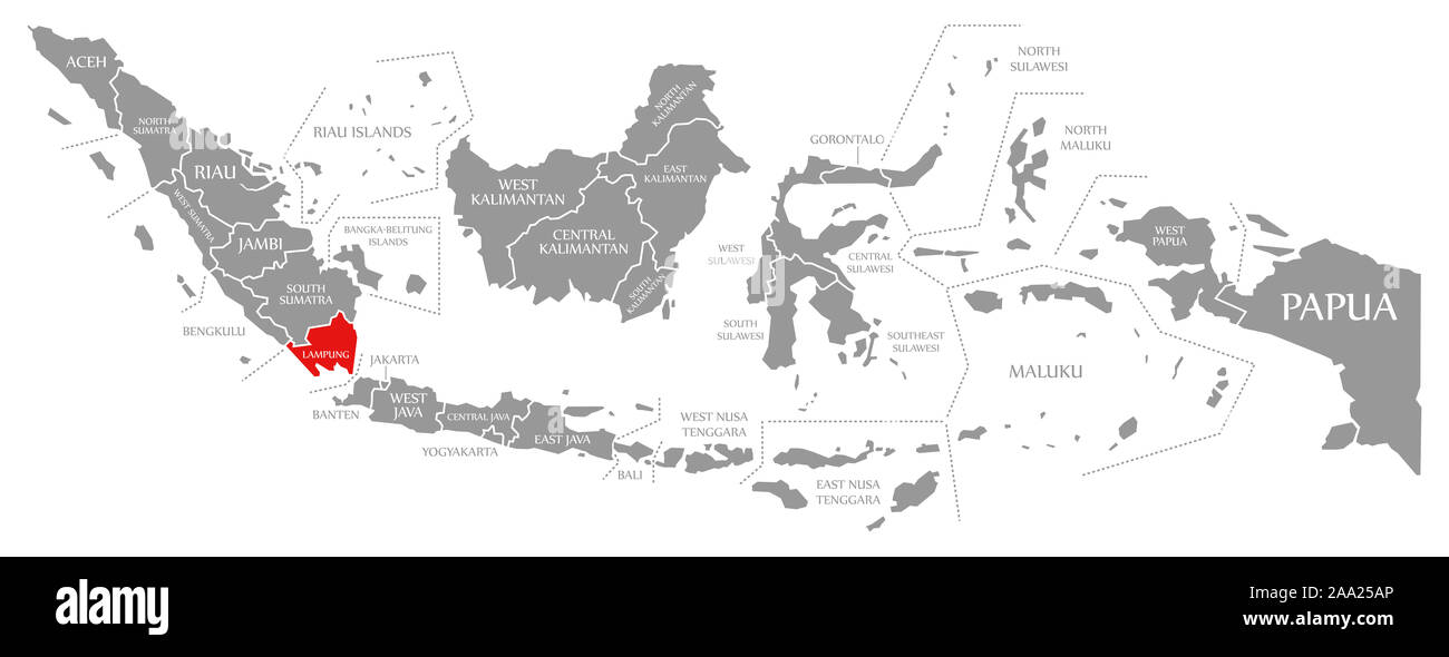 Lampung evidenziata in rosso nella mappa di Indonesia Foto Stock