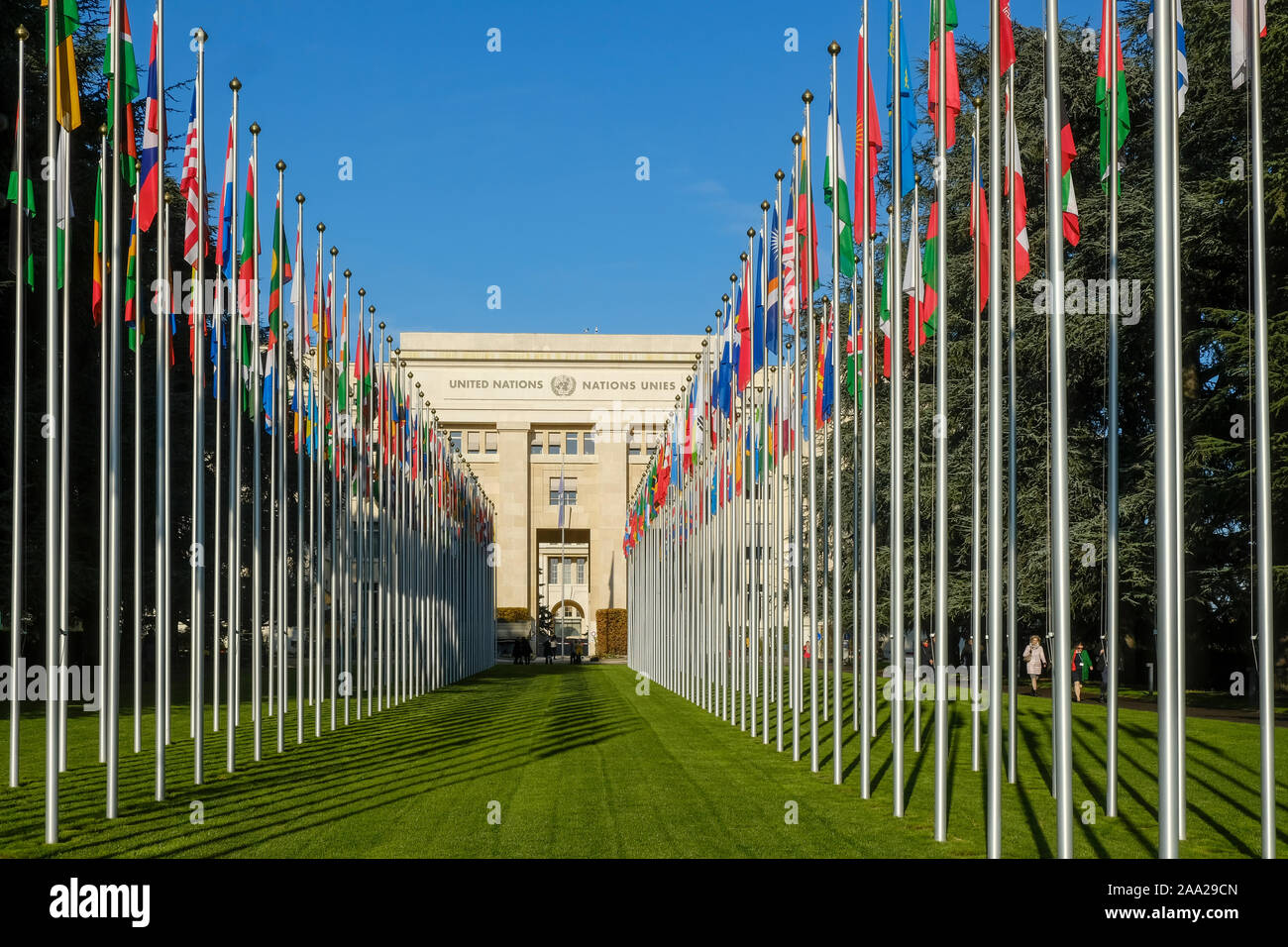 Ginevra, Svizzera - Il Palazzo delle Nazioni è la casa dell'Ufficio delle Nazioni Unite Foto Stock