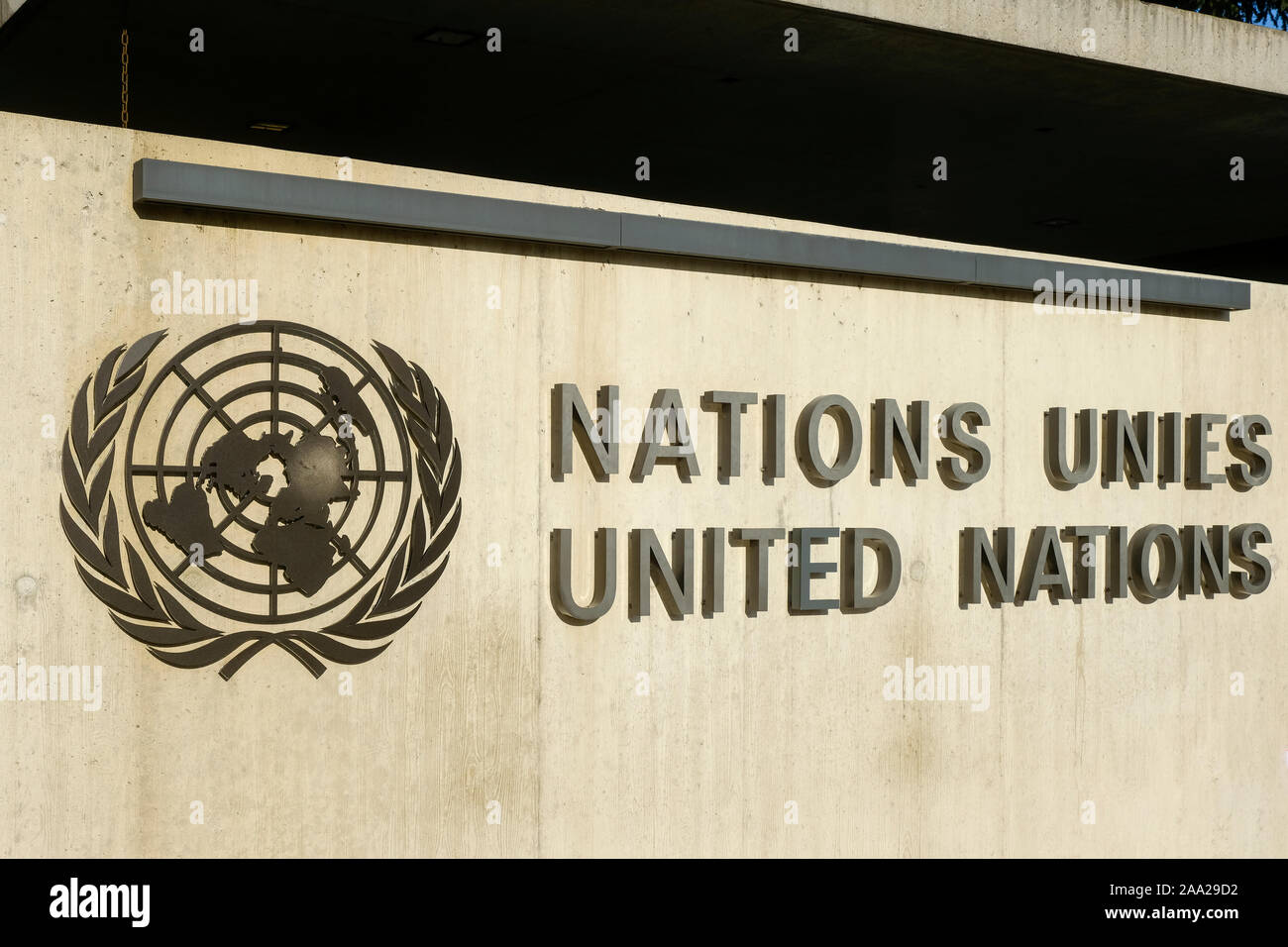 Ginevra, Svizzera - Il Palazzo delle Nazioni è la casa dell'Ufficio delle Nazioni Unite Foto Stock