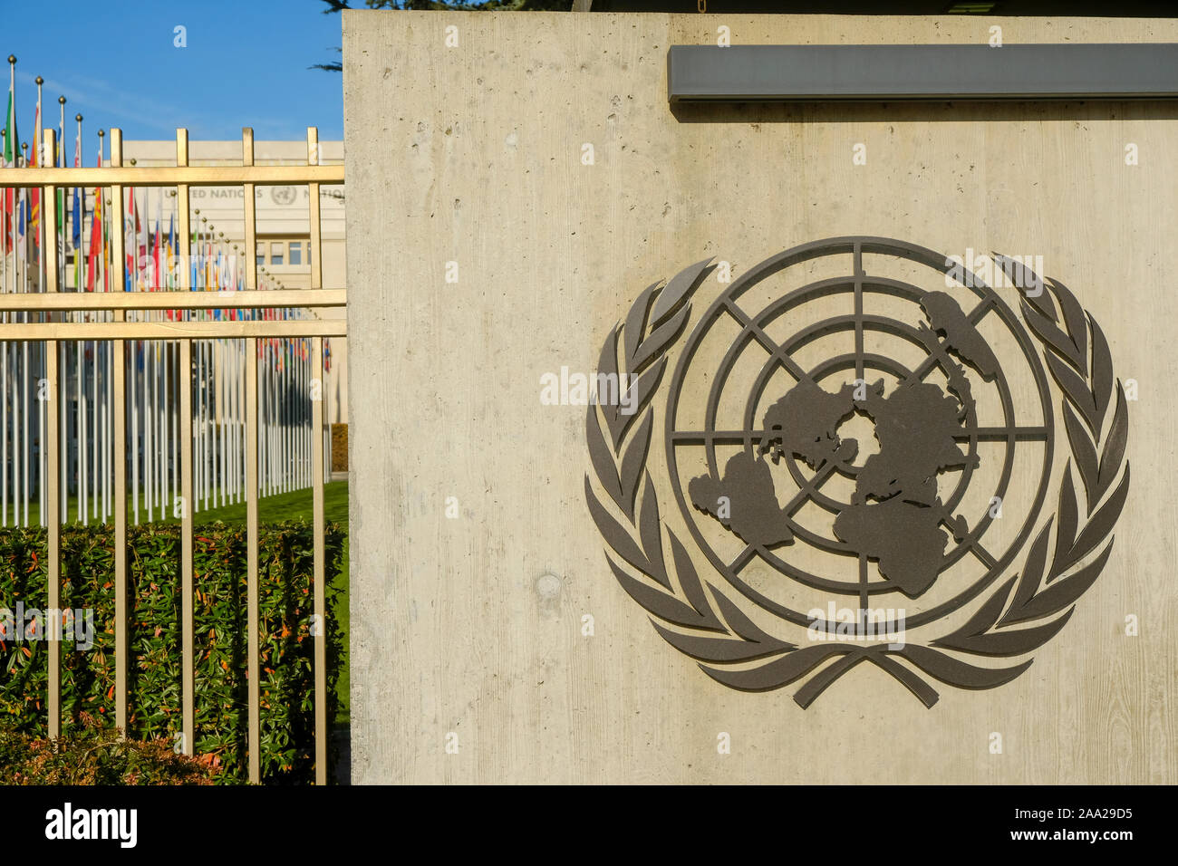 Ginevra, Svizzera - Il Palazzo delle Nazioni è la casa dell'Ufficio delle Nazioni Unite Foto Stock