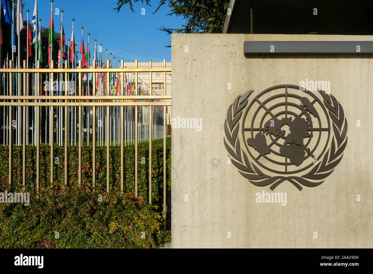 Ginevra, Svizzera - Il Palazzo delle Nazioni è la casa dell'Ufficio delle Nazioni Unite Foto Stock
