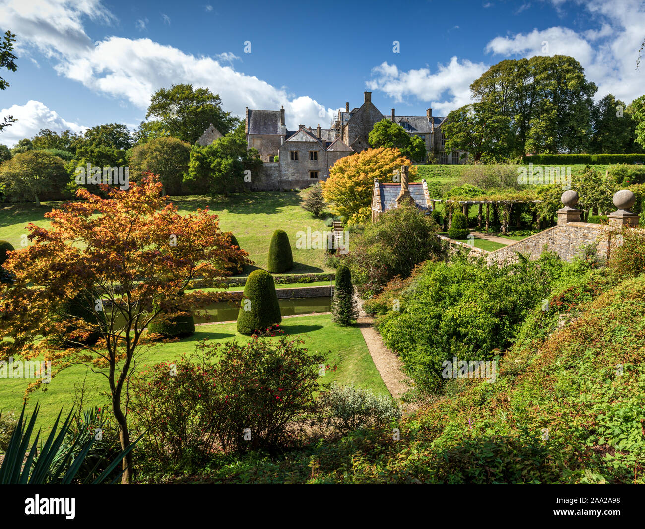 Mapperton House e giardini, Dorset, Inghilterra, Regno Unito. Posizione pittoresca per 2015 film di Thomas Hardy del romanzo, lontano dalla folla impazzita. Foto Stock