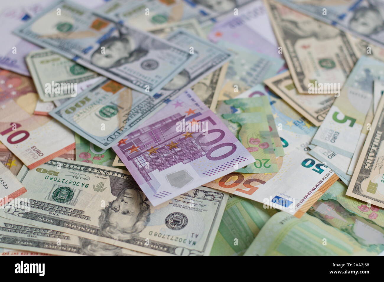 Sfondo con denaro - dollari USA, dollari canadesi, euro Foto Stock
