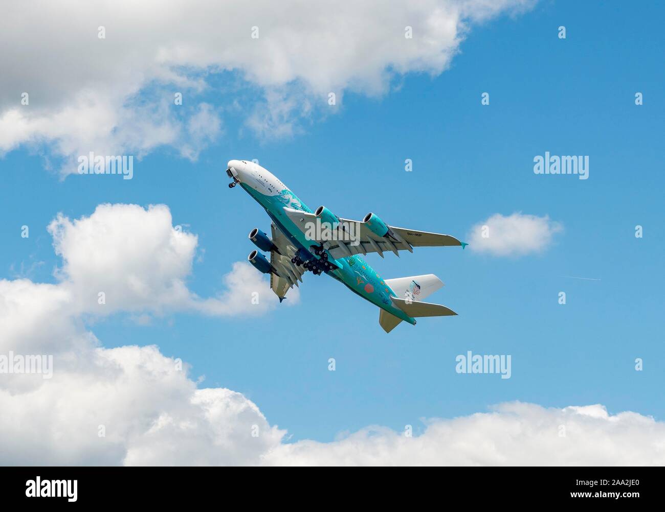 Airbus A380 aeromobili a lungo raggio di decollo, air show, Parigi, Francia Foto Stock