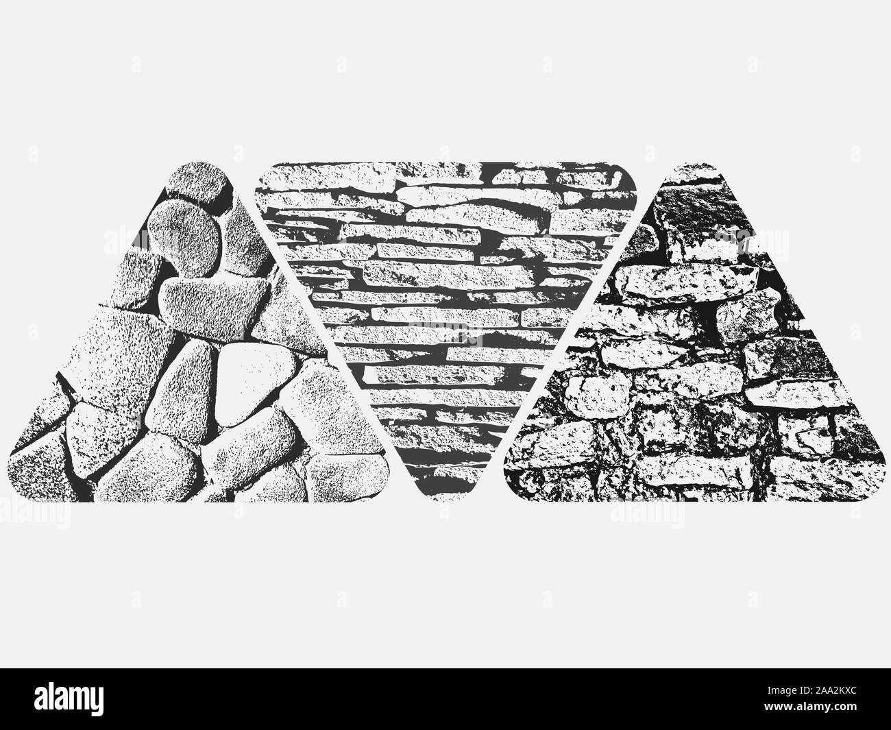 Serie di triangoli di grunge. Triangolo danno forma grunge silhouette. Addolorato grunge texture. Illustrazione Vettoriale Illustrazione Vettoriale