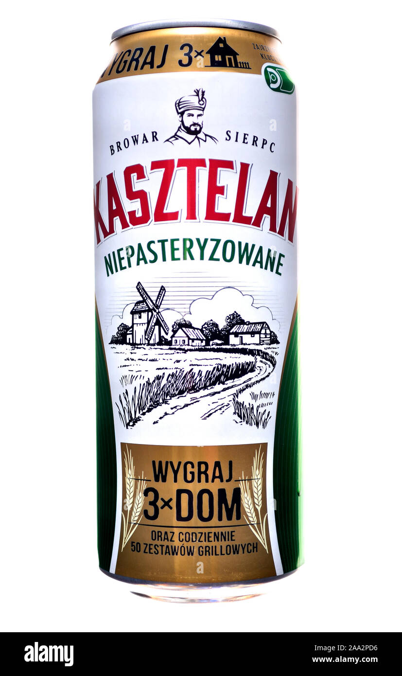 Lucidare la birra può - Kasztelan lager non pastorizzato Foto Stock
