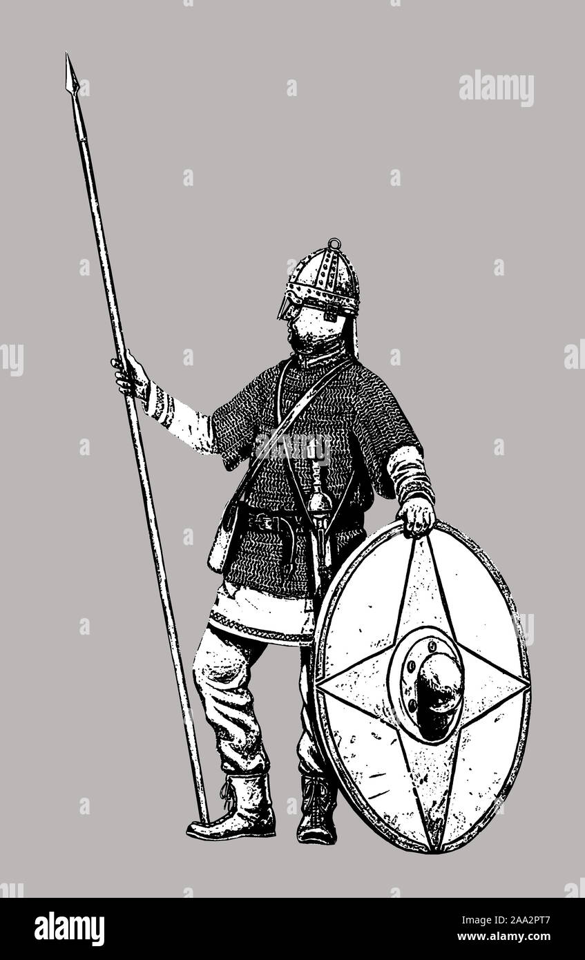 Fine soldato romano. Legionario romano illustrazione. Disegno storico. Foto Stock