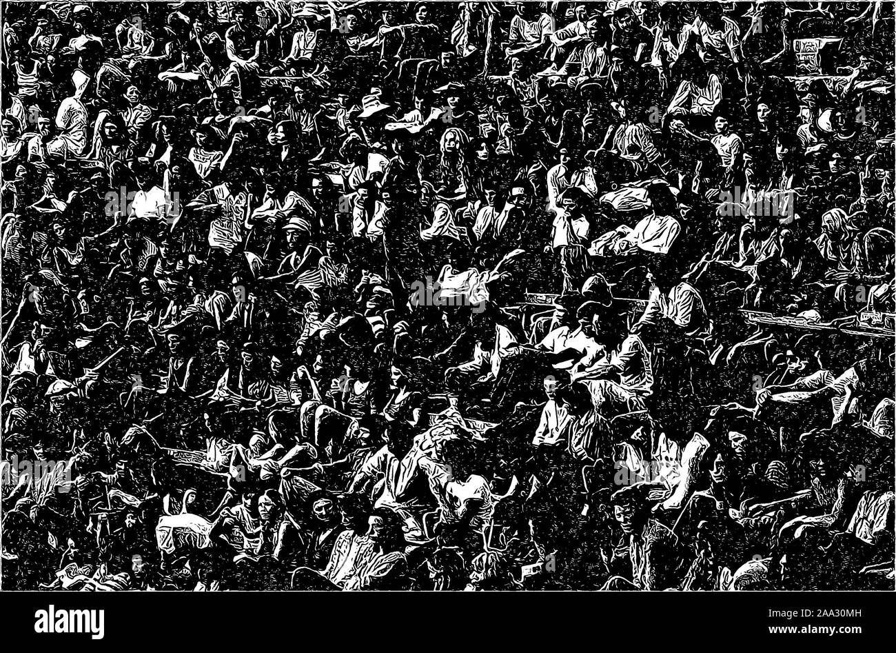 Illustrazione della foto: il pubblico al 1975 Arles Music Festival presso il teatro romano, attendere il successivo esecutori le immagini della scansione di un bygone Francia Foto Stock