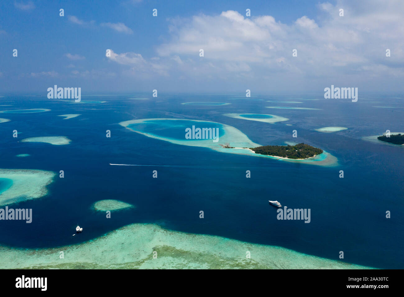 Isola di vacanza Villivaru, South Male Atoll, Oceano Indiano, Maldive Foto Stock