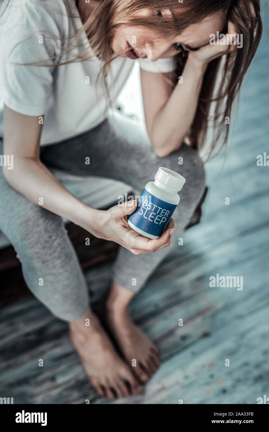 Vista dall'alto di pillole per dormire meglio Foto Stock