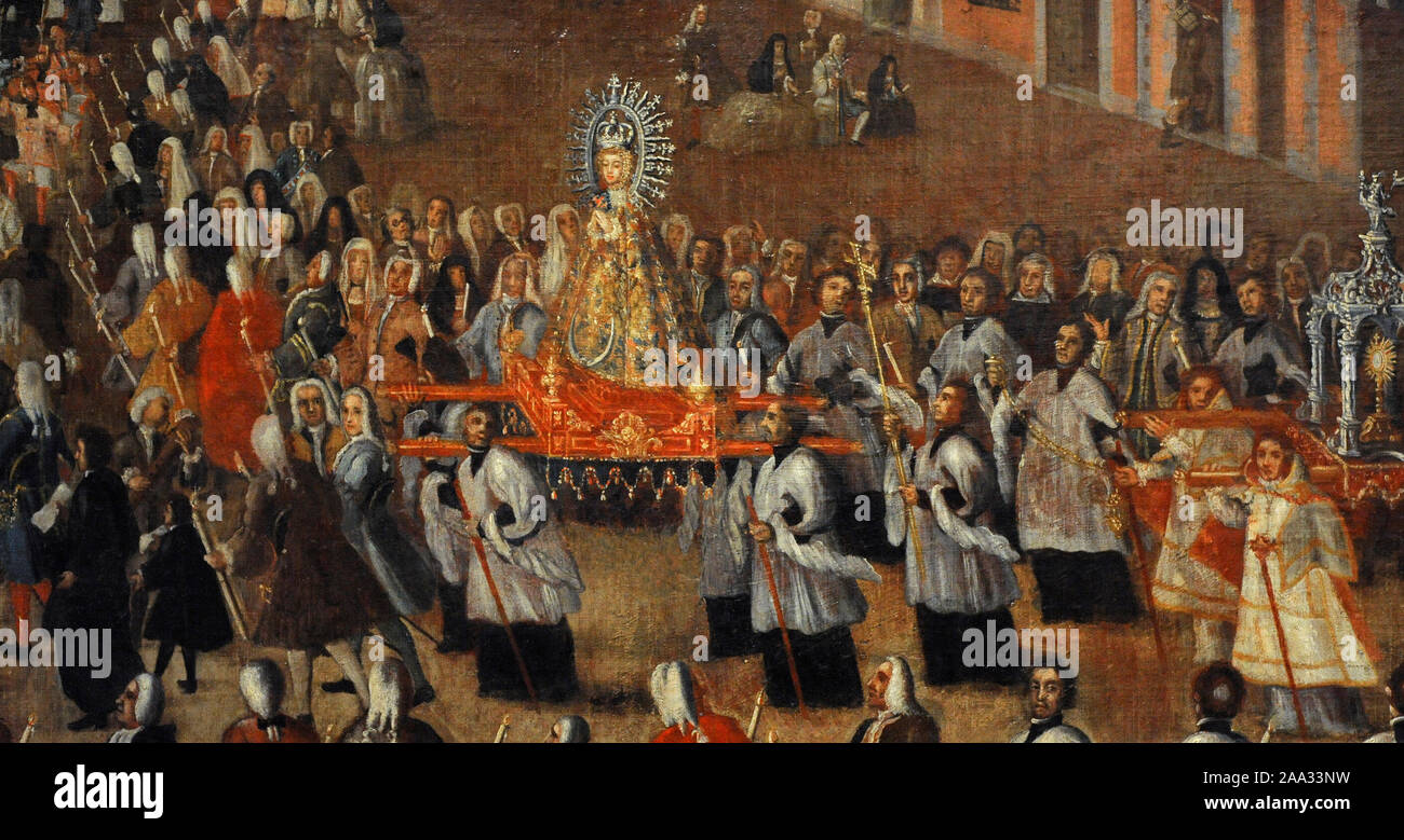 Processione della Madonna della Grazia nella piazza Cebada (Madrid), ca.1741 da Manuel de Chozas (XVIII secolo). Museo di storia. Madrid. Spagna. Foto Stock
