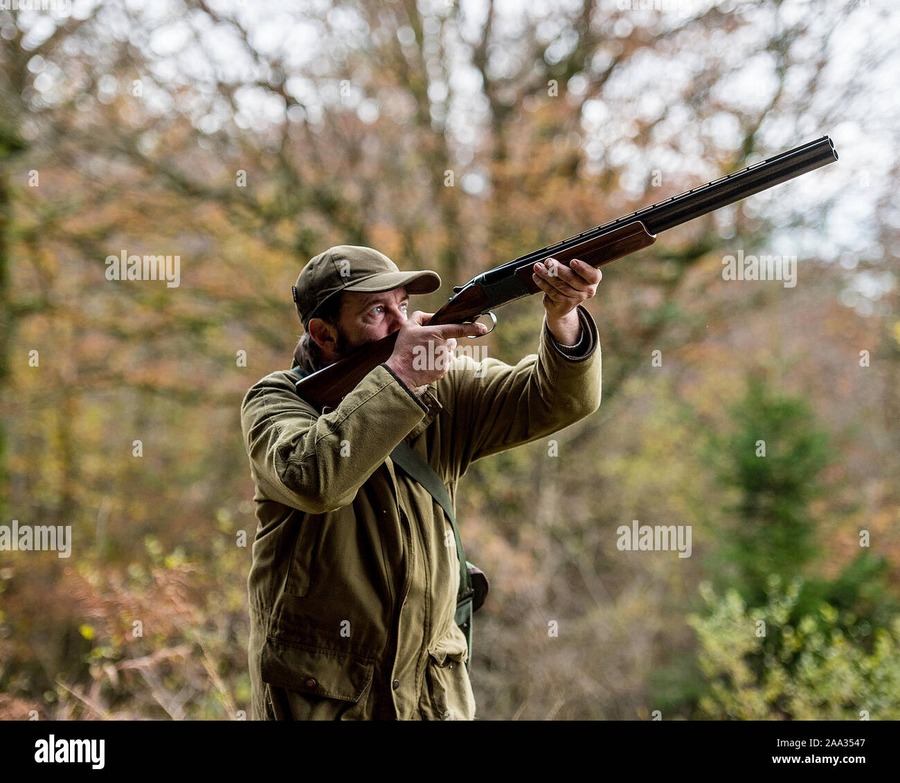 L'uomo tiro con fucile a canna liscia Foto Stock