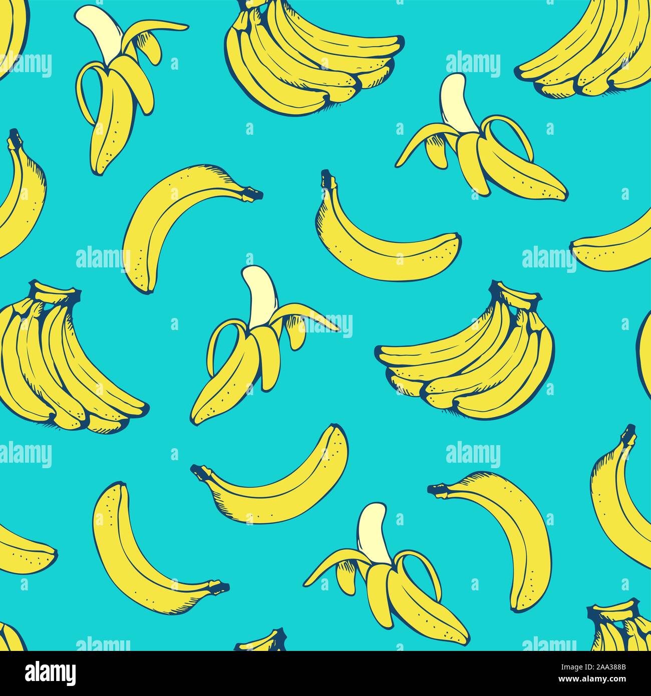 Banana seamless pattern, vettore con sfondo giallo le banane per la camicia hawaiana Illustrazione Vettoriale