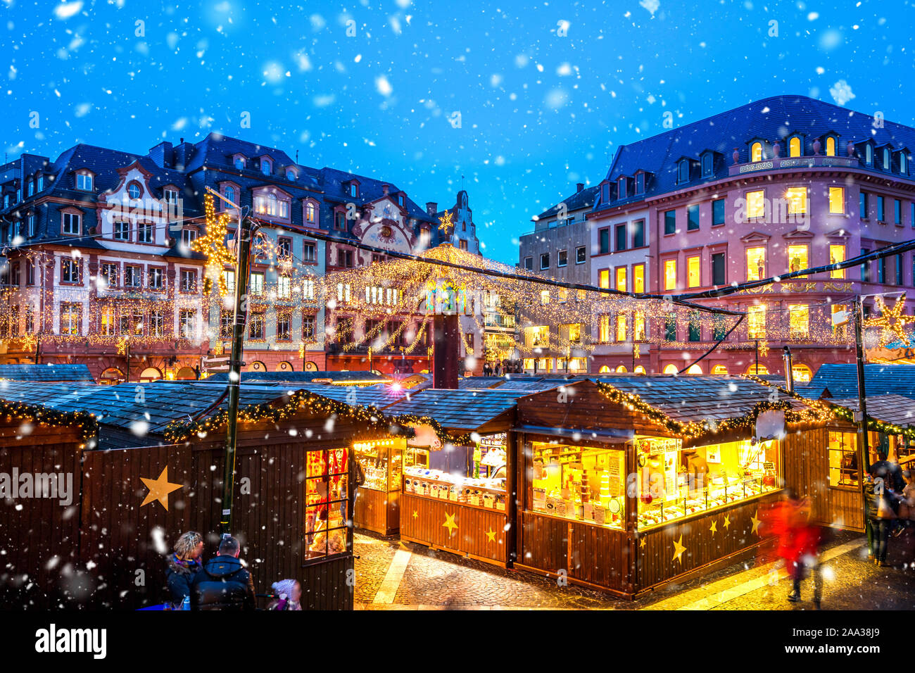 Mercatino di Natale a Mainz, Germania Foto Stock