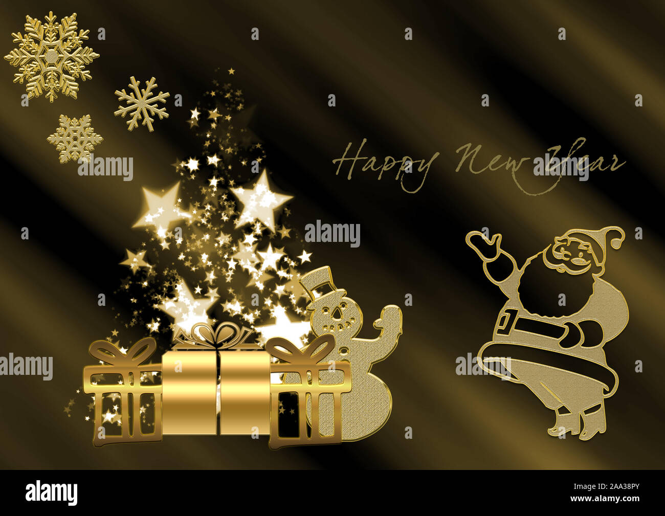 Beautiful golden felice anno nuovo congratulazioni card Foto Stock