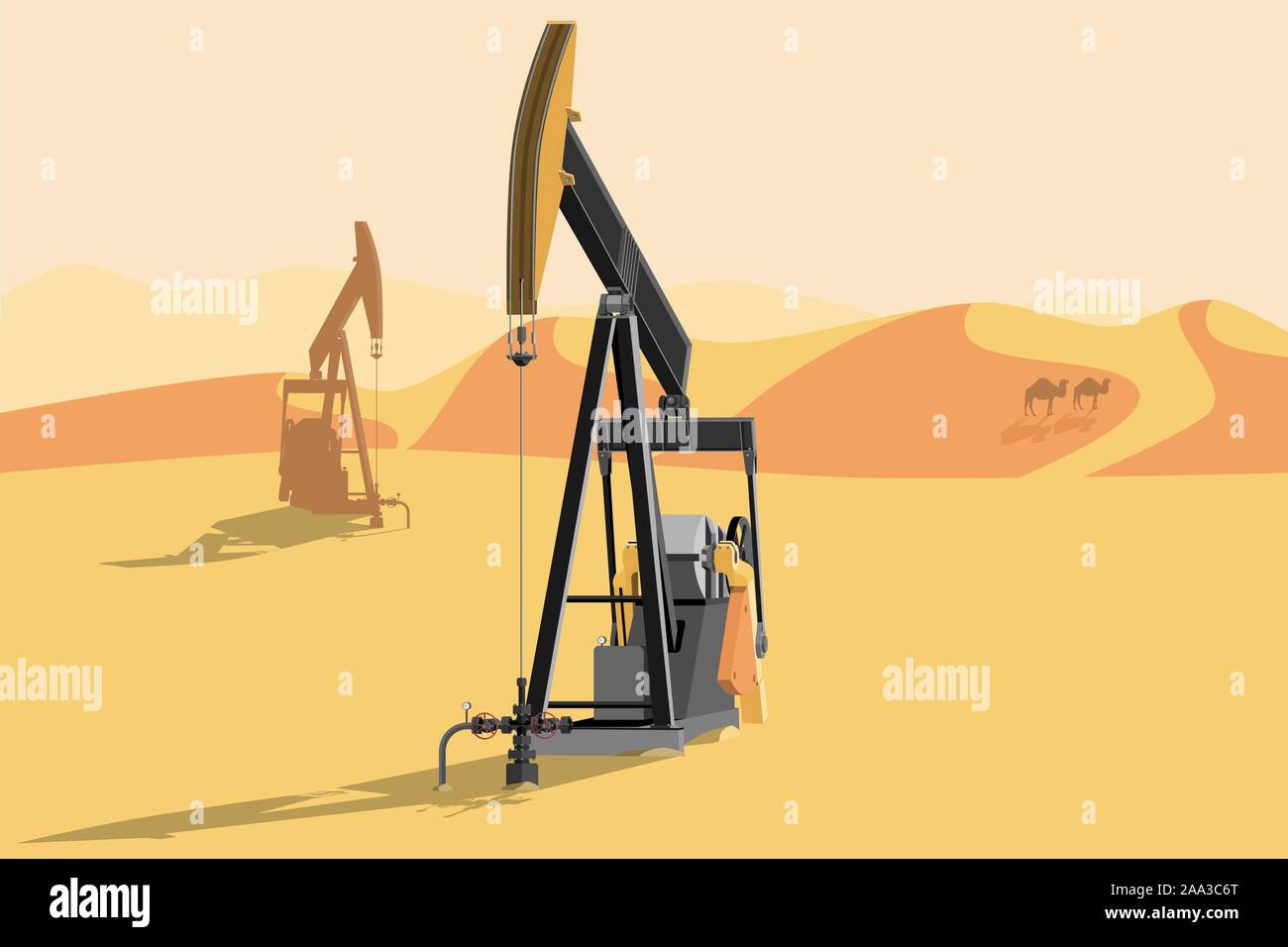 Impianti di trivellazione di petrolio nel deserto. Illustrazione vettoriale EPS 10 Illustrazione Vettoriale