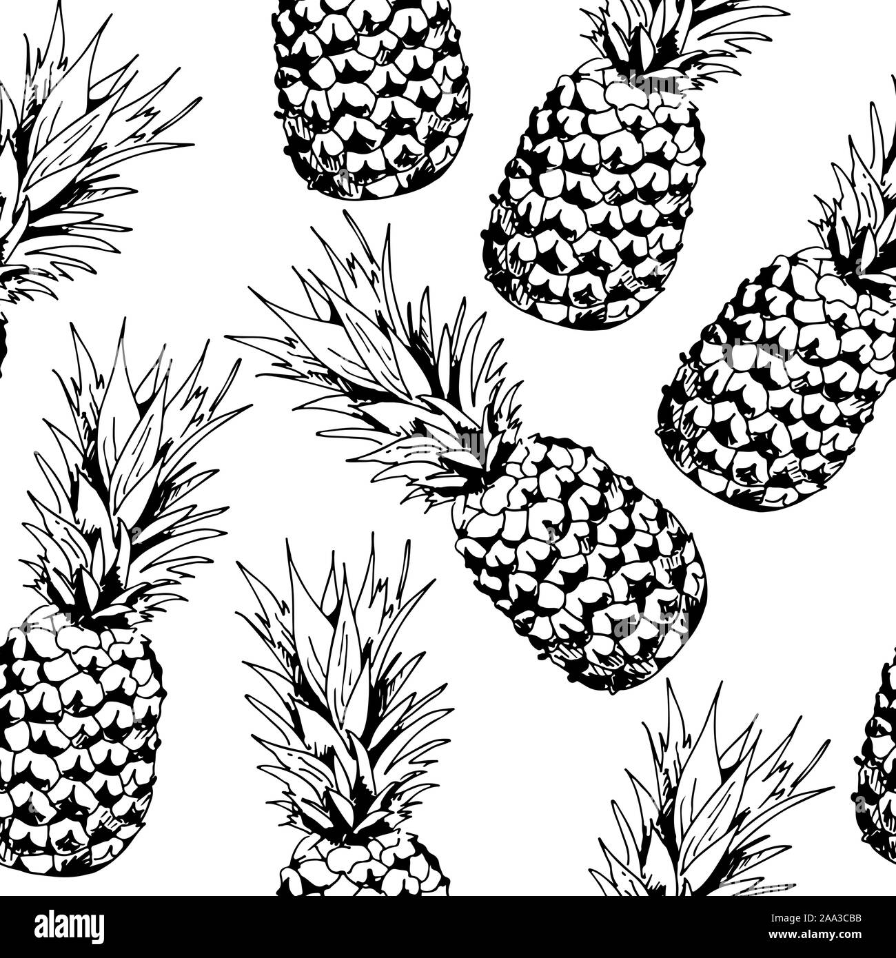 Vettore di ananas seamless pattern su sfondo bianco Illustrazione Vettoriale