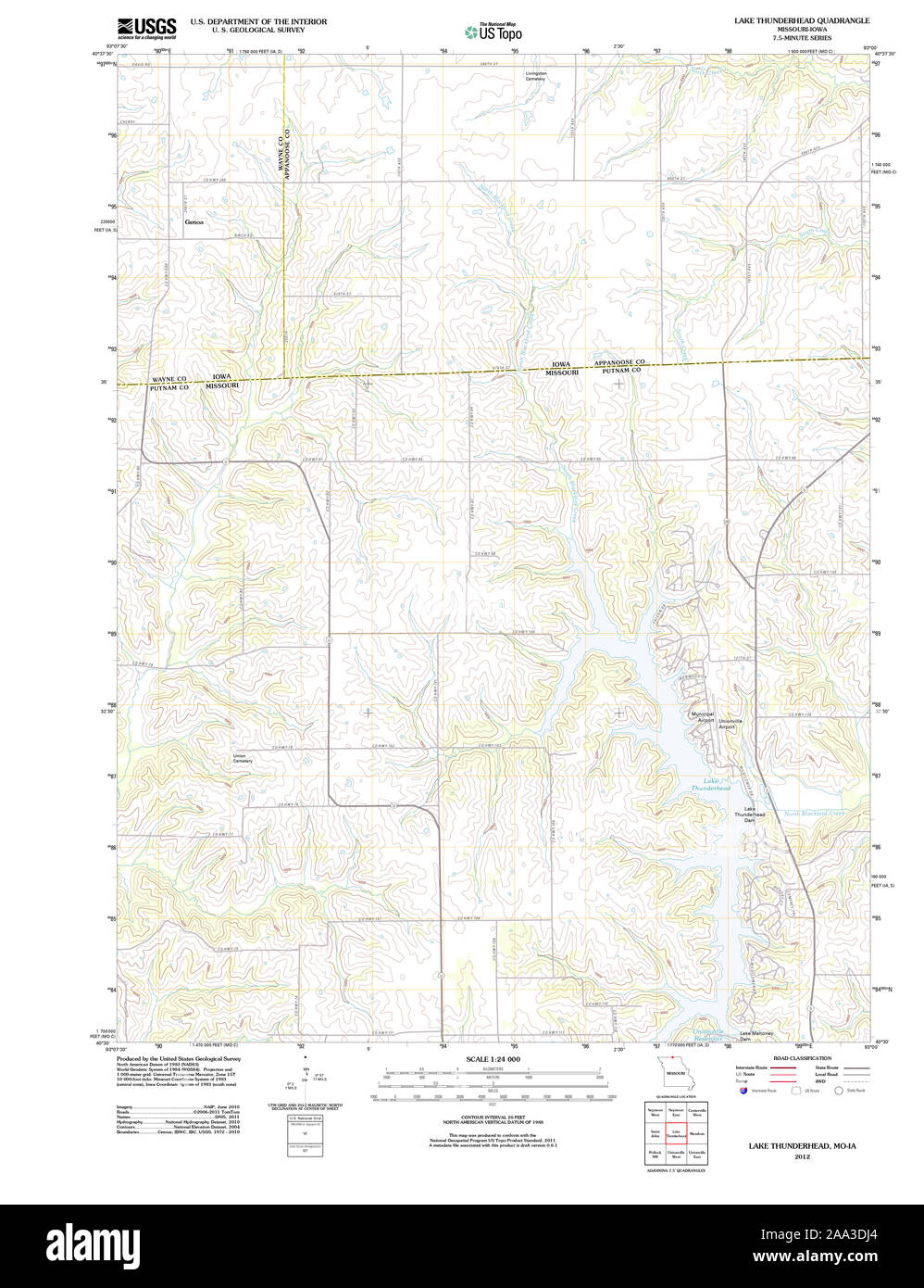 USGS TOPO Map Missouri MO Lago Thunderhead 20120206 TM il restauro Foto Stock