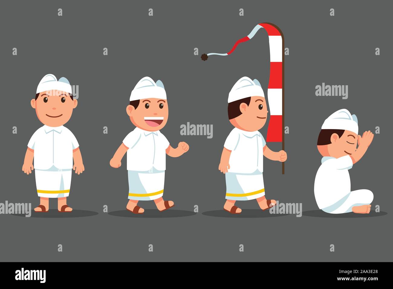 Vector cartoon un set di caratteri di Bali ragazzo indù. Adatto per l induismo tema. Illustrazione Vettoriale