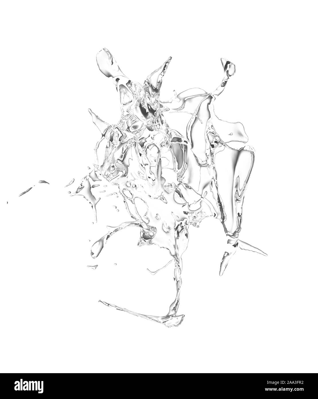 Isolato splash trasparente di spruzzi d'acqua su uno sfondo bianco. Il rendering 3d, 3d'illustrazione. Foto Stock