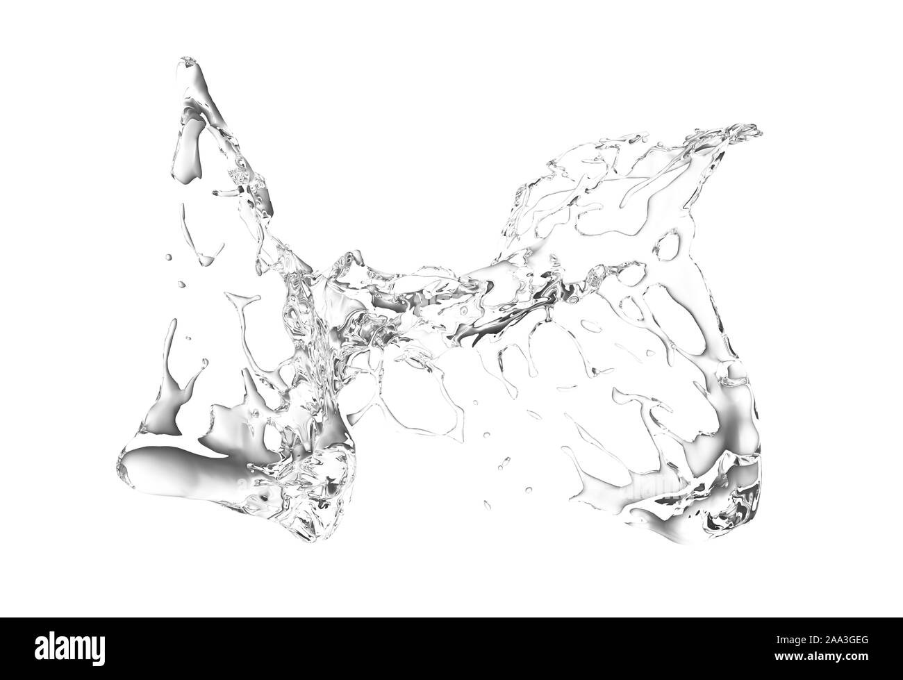 Isolato splash trasparente di spruzzi d'acqua su uno sfondo bianco. Il rendering 3d, 3d'illustrazione. Foto Stock