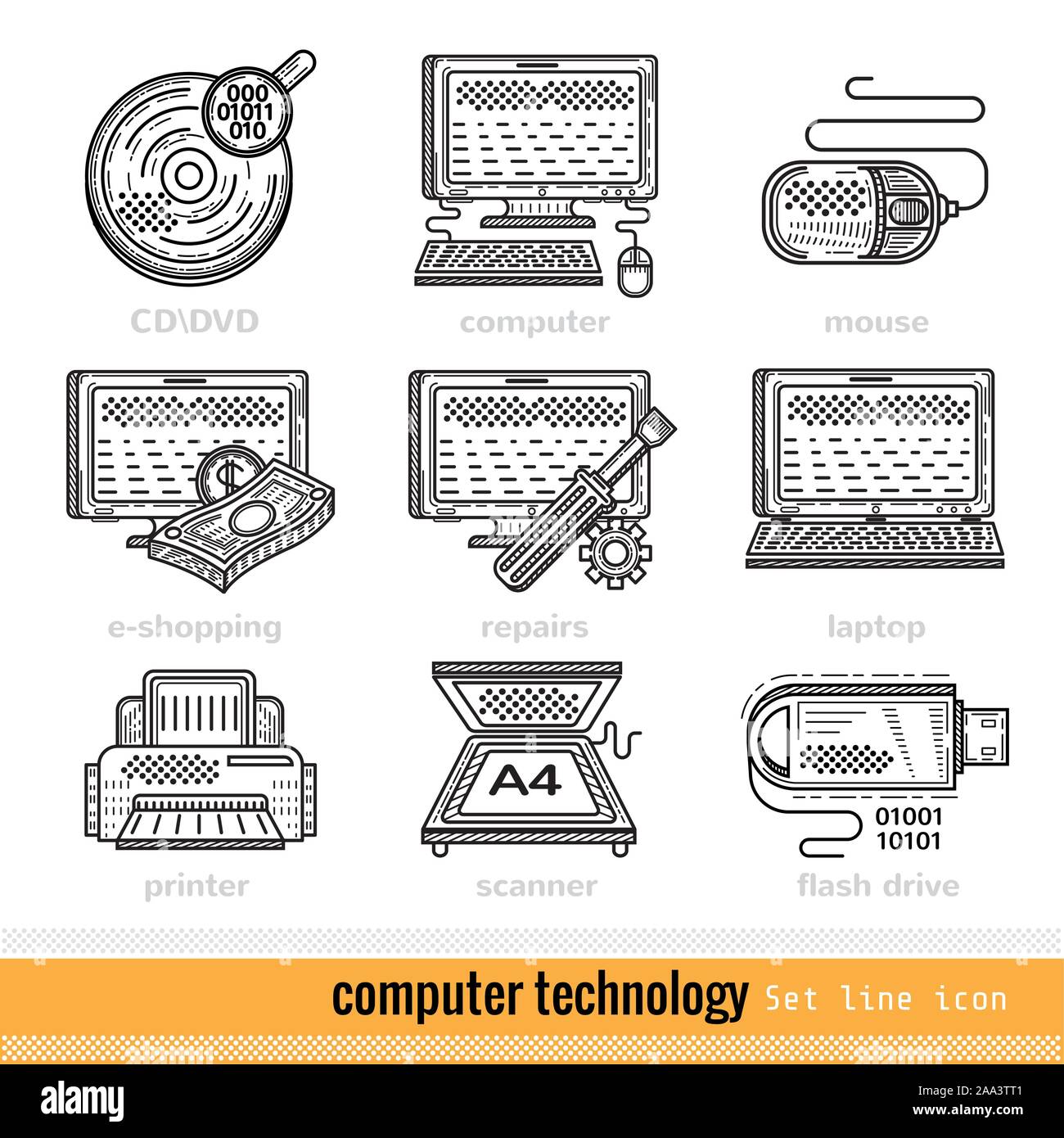Set di Tecnologia Informatica Profilo Web icone Illustrazione Vettoriale