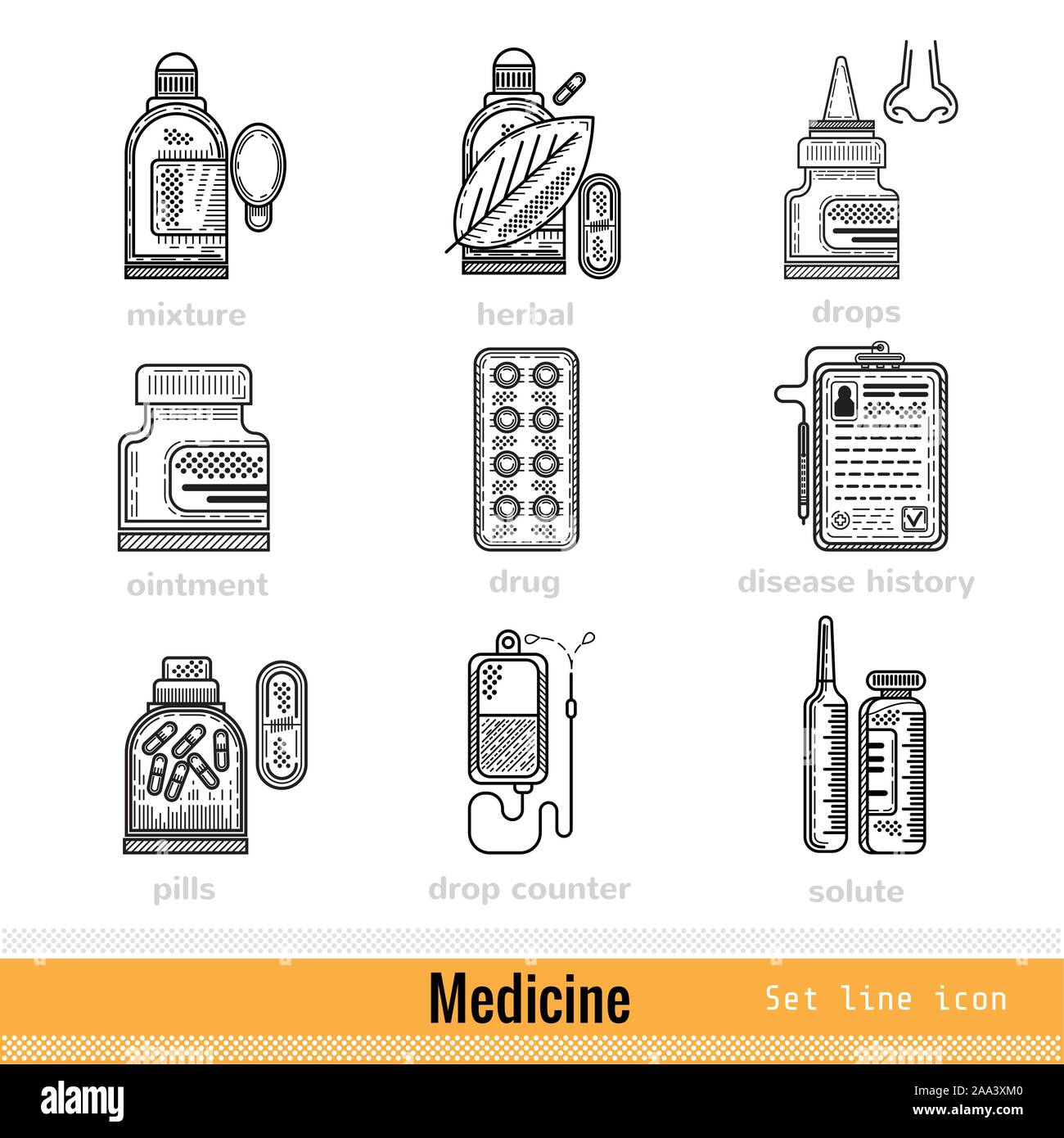 Set di tipi di medicina Profilo Web icone Illustrazione Vettoriale