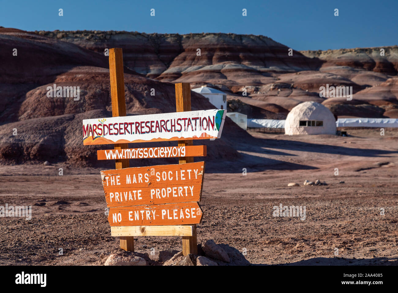 Hanksville, Utah - i ricercatori simulare vivere su Marte alla Mars Desert Research Station. Foto Stock