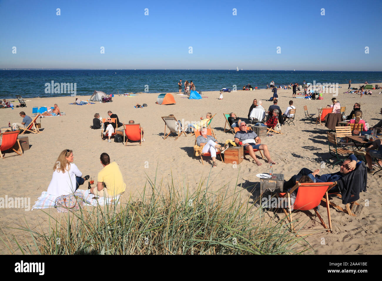 Presso il bar della spiaggia RIFF, Niendorf / Mar Baltico, Timmendorfer Strand, Schleswig-Holstein, Germania Foto Stock