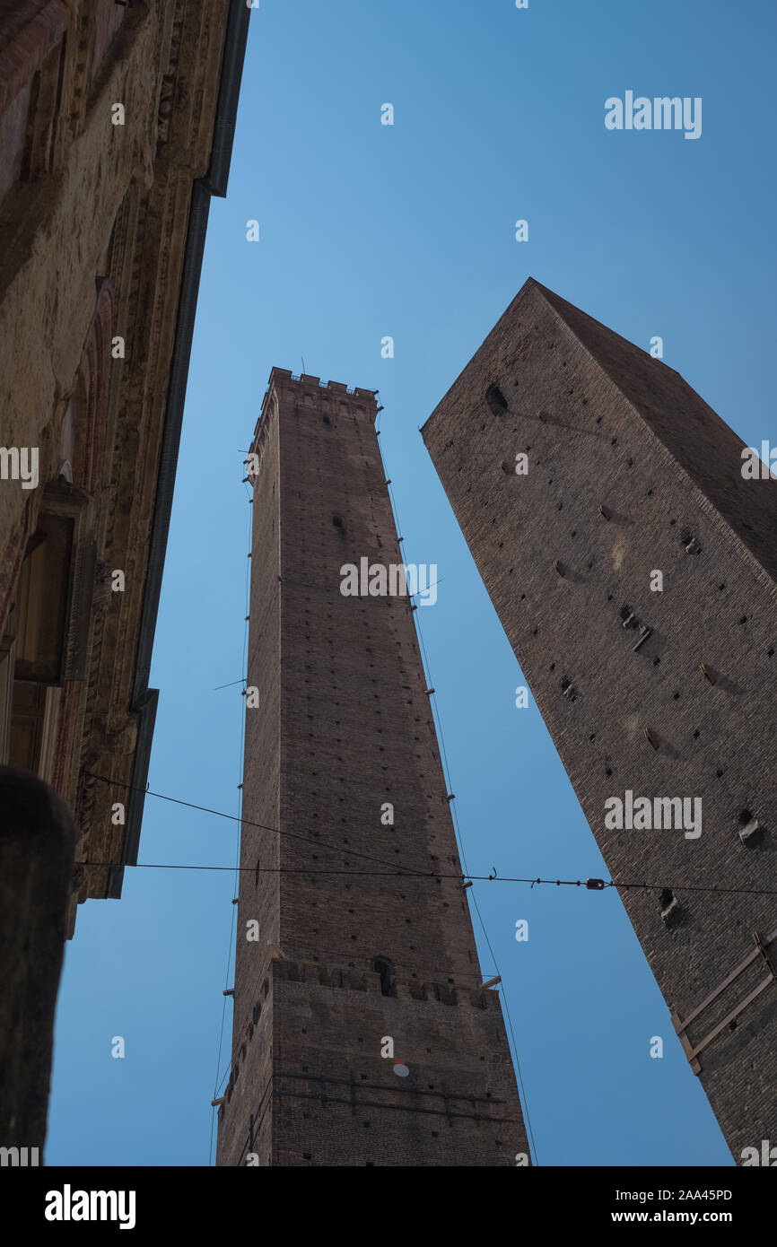 Le Due Torri di Bologna, Piazza di Porta Ravegnana, Bologna, Italia Foto Stock