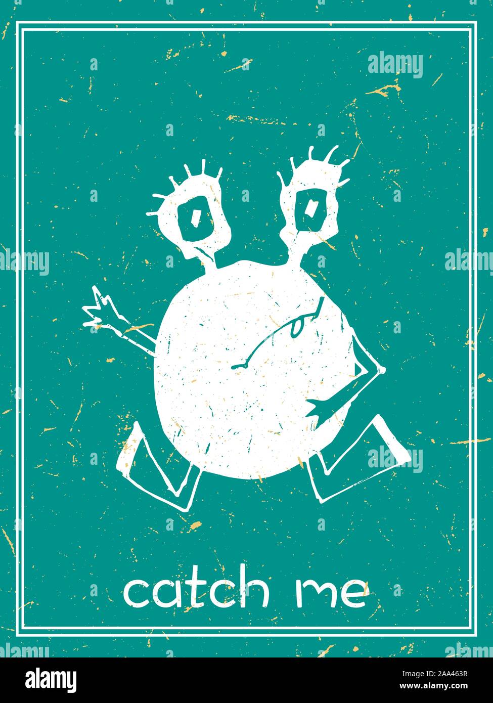 Mostri divertenti cartolina illustrazione vettoriale. Carino disegnato a mano le carte doodle, cartoline, poster con creature del fumetto per bambini, baby shower, compleanno Illustrazione Vettoriale