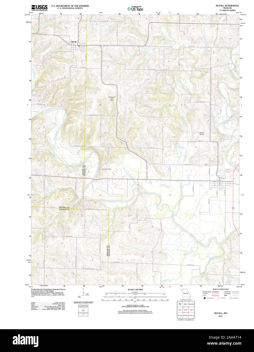 USGS TOPO Map Missouri MO McFall 20111222 TM il restauro Foto Stock