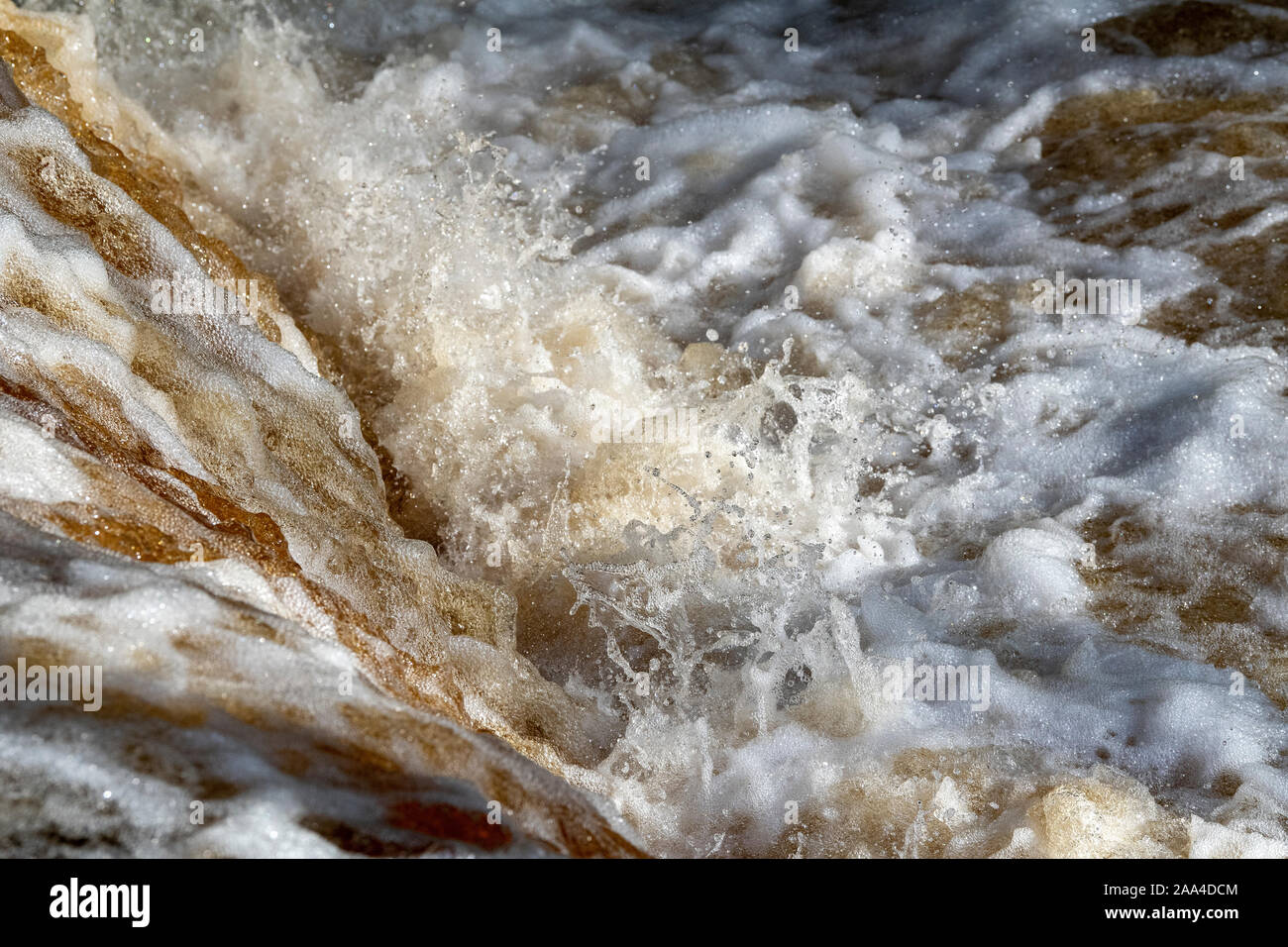 Fiume Ribble Stainforth in vigore nel diluvio, in prossimità dell'acqua. North Yorkshire, Regno Unito. Foto Stock