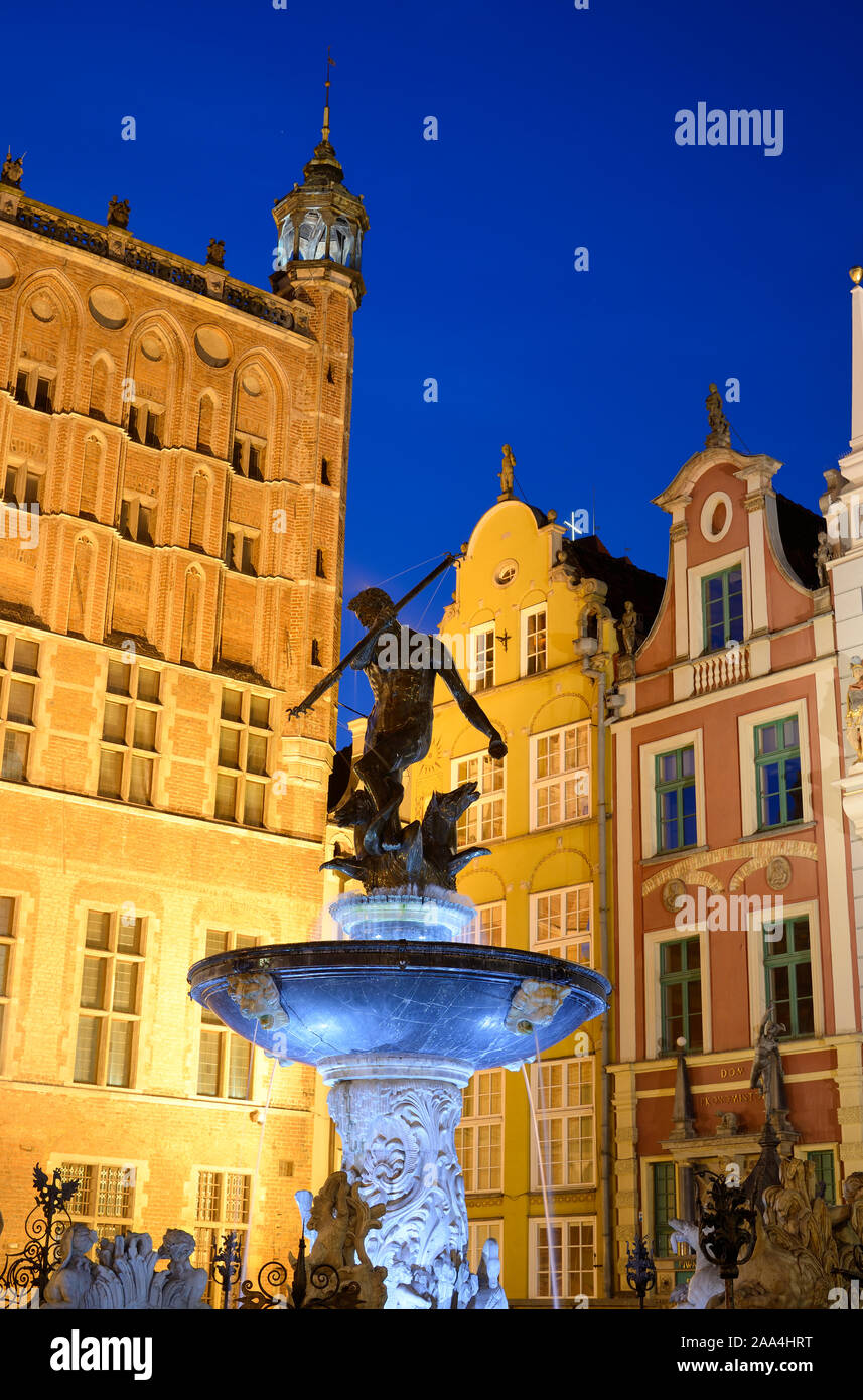 Fontana di Nettuno a Danzica, Polonia Foto Stock