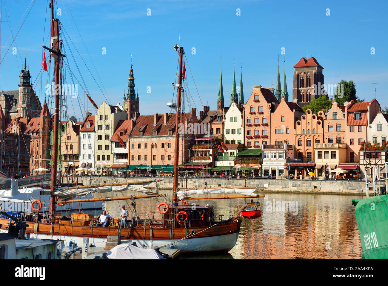 La Città Vecchia e il fiume Motlawa in Gdansk. Polonia Foto Stock