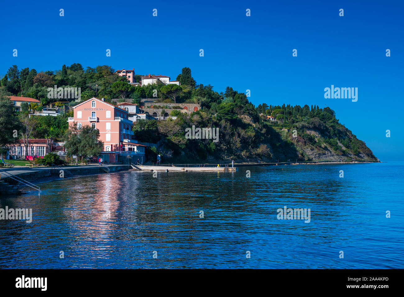 Una vista della città medievale di pirano, la Slovenia, l'Europa. Foto Stock