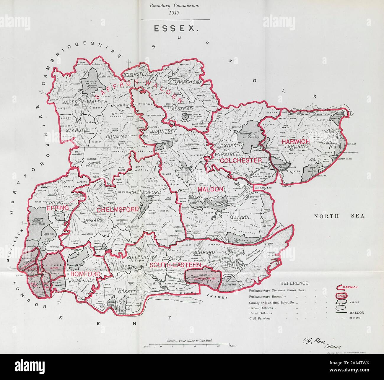Parlamentare Essex County. Della commissione sulla delimitazione dei confini. Chiudere 1917 antica mappa Foto Stock