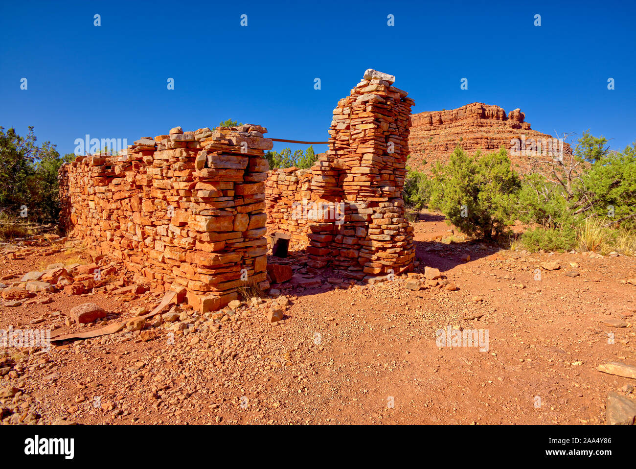 Il vecchio campo minerario rovine, Mesa a ferro di cavallo trail, Grand Canyon, Arizona, Stati Uniti d'America Foto Stock
