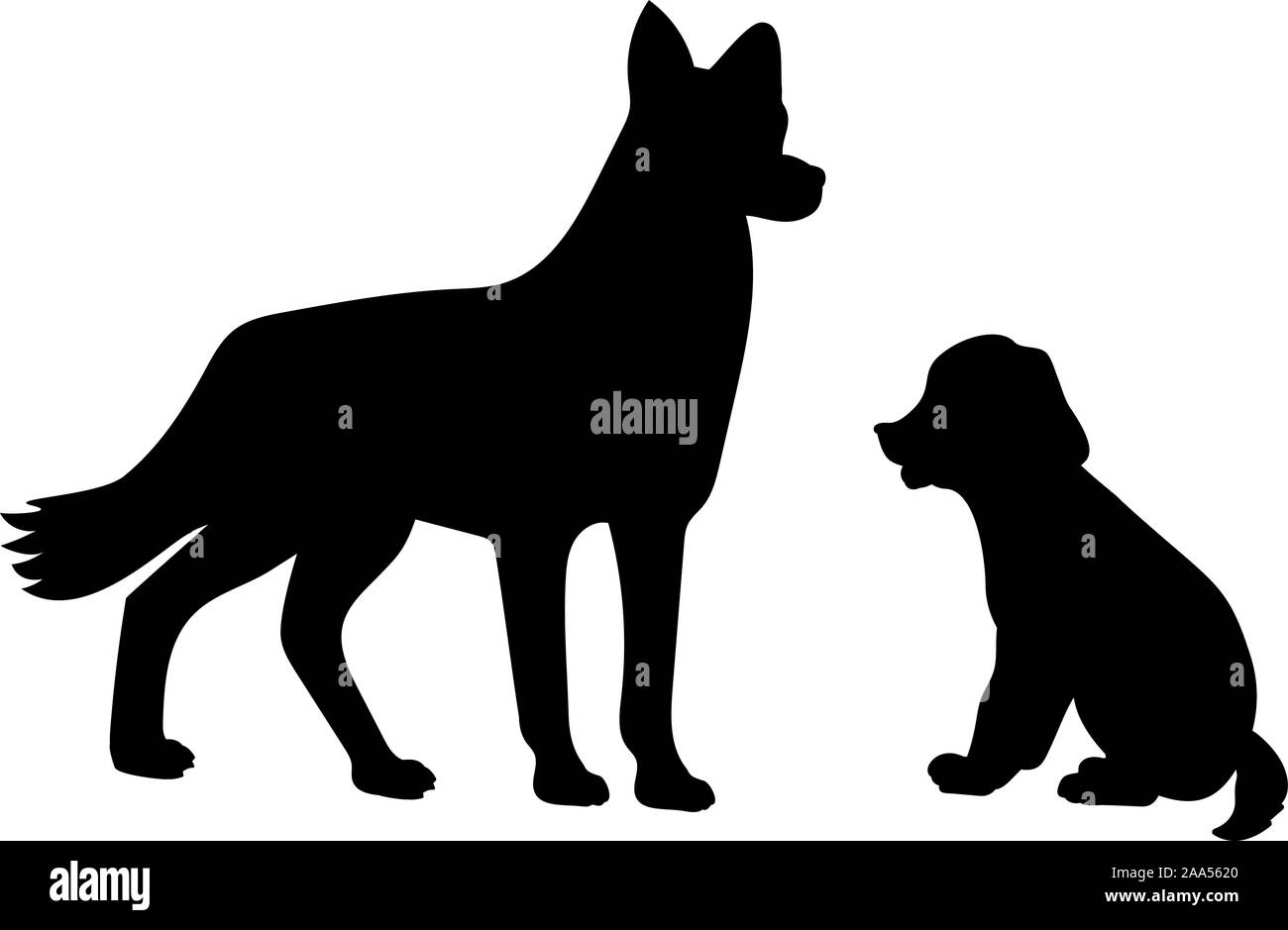 Silhouette di cane e piccolo cucciolo. Vector illustrator Illustrazione Vettoriale