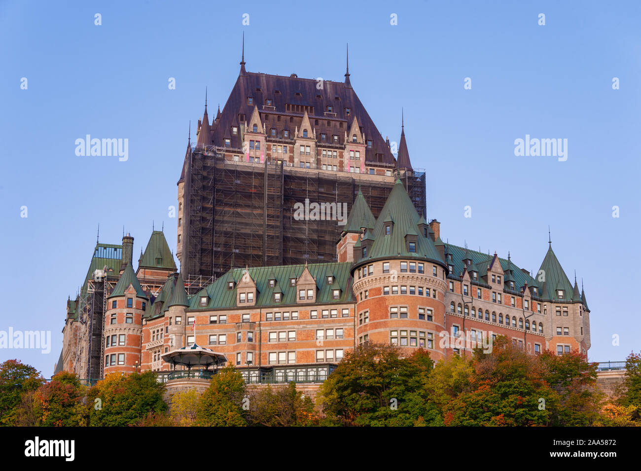 La città di Quebec, Canada - 5 October 2019: lavori di ristrutturazione in corso al Chateau Frontenac Foto Stock
