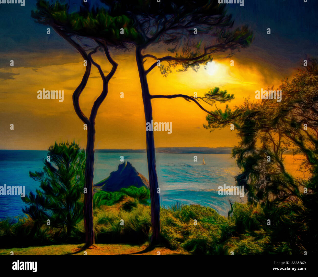 Arte moderna: Thatcher Rock e Tor Bay, Devon, Gran Bretagna Foto Stock