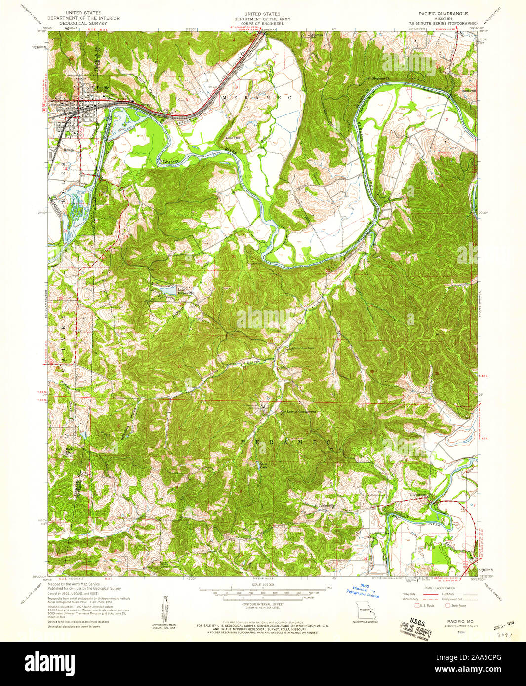 USGS TOPO Map Missouri MO Pacific 323770 1954 24000 Restauro Foto Stock