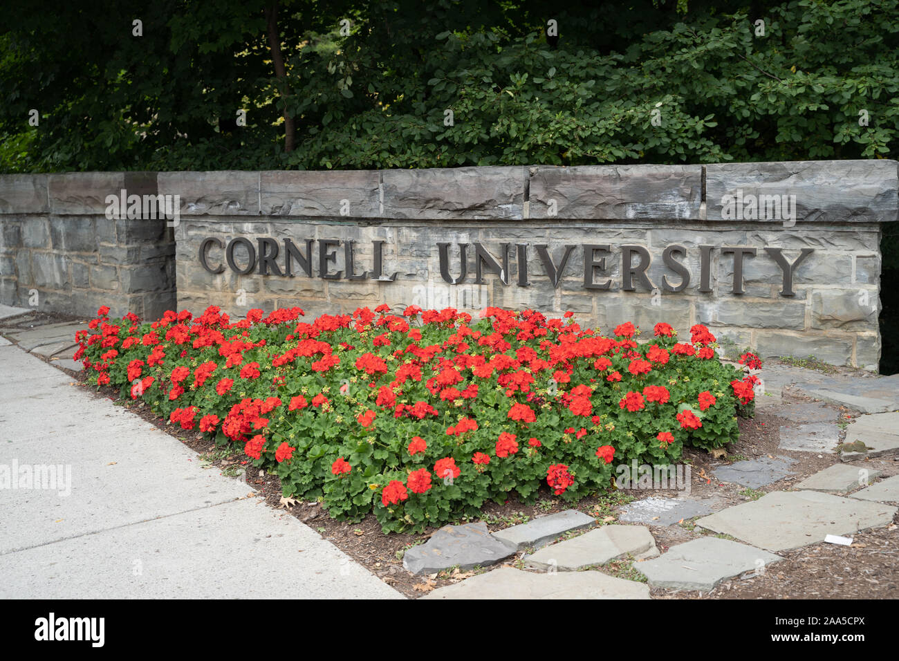 Ingresso alla Cornell University su College Avenue Bridge. Foto Stock