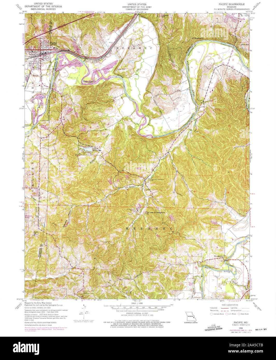 USGS TOPO Map Missouri MO Pacific 323771 1954 24000 Restauro Foto Stock