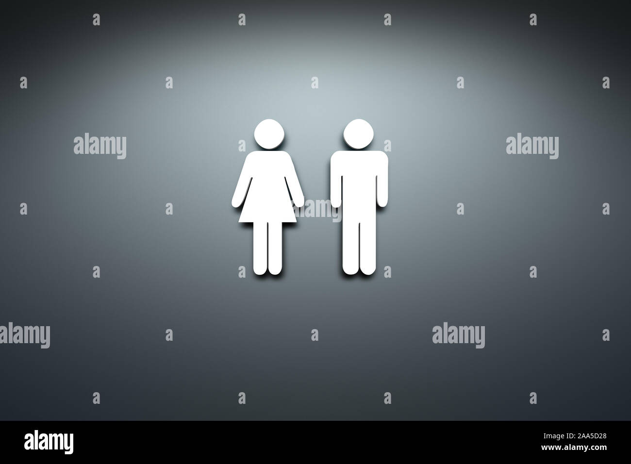 Ein typisches Toilettensymbol vor grauem Hintergrund Foto Stock